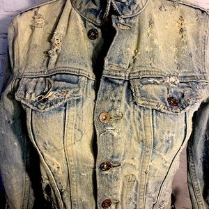 Car Mar Ultra Distressed Denim Jacket, Blue, Sz XS